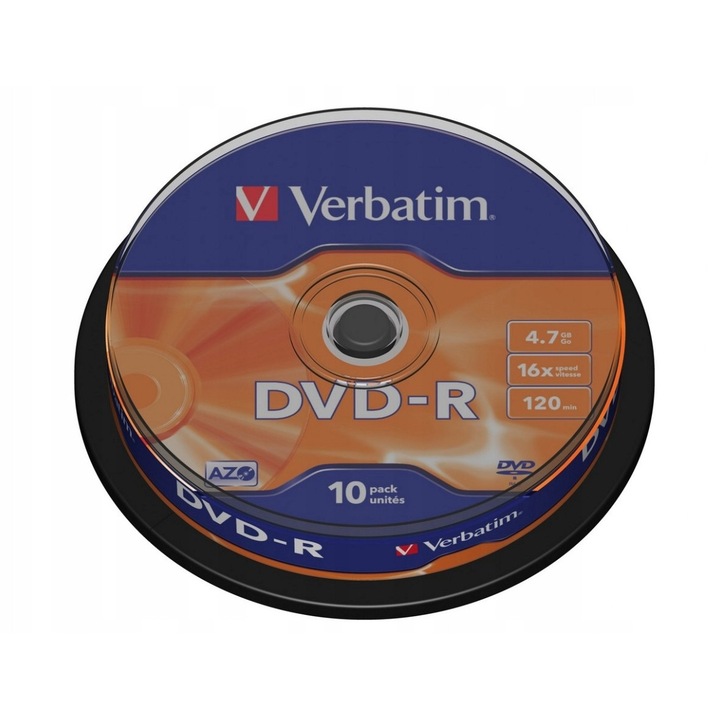 DVD-R Verbatim DWNHSHTF7 AZO, 4,7 GB, 16x, matt ezüst, 10 db