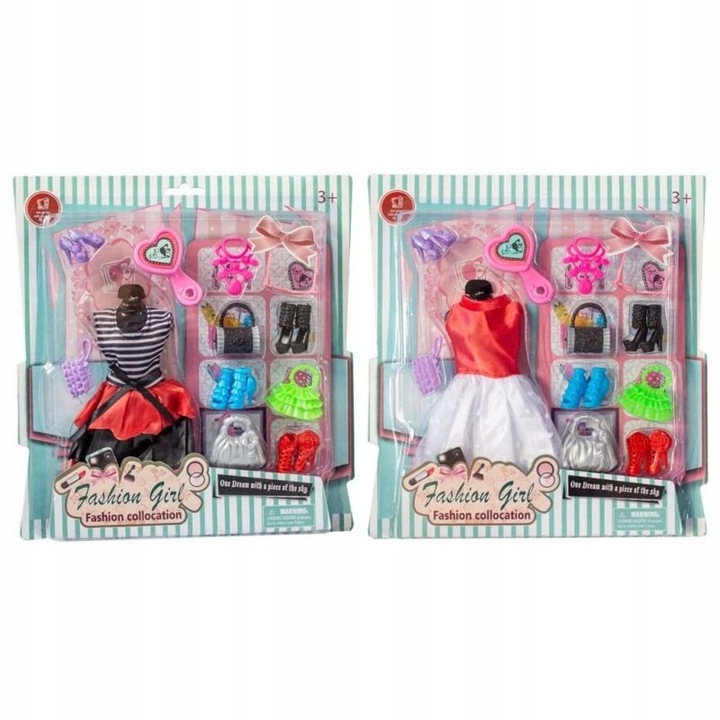 Askato, Set rochie pentru papusi in textil cu 11 accesorii, model 0851 (I5DC1MPJ), multicolor