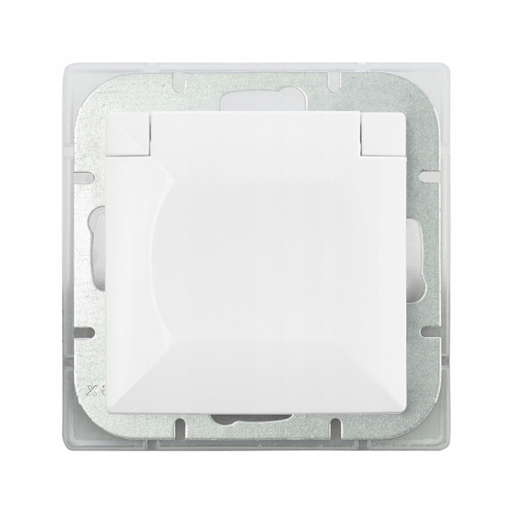 Priza Abex Perla IVL2QC1FE, simpla 2P+PE 16A 250V, rezistenta la stropi IP44 cu clapeta, alb