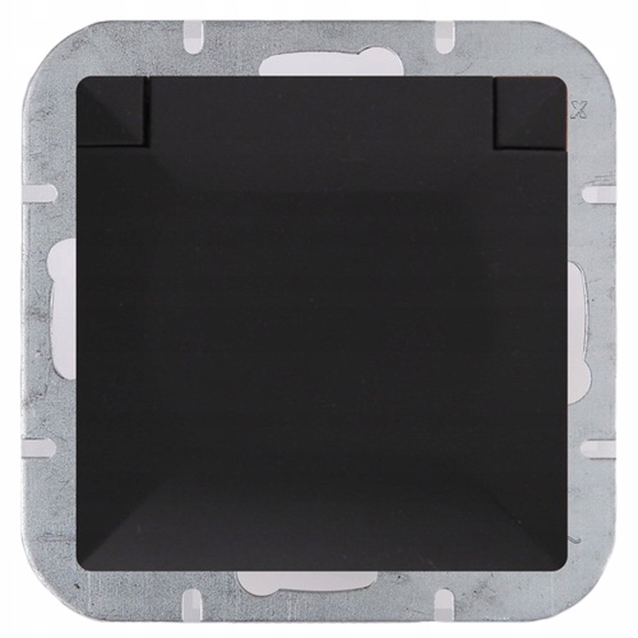 Priza simpla cu impamantare Abex Perla PT-16 PH (LXIQRSU1GRP), cu clapeta, IP20, negru mat, 16 A, 250 V, montaj incastrat O60
