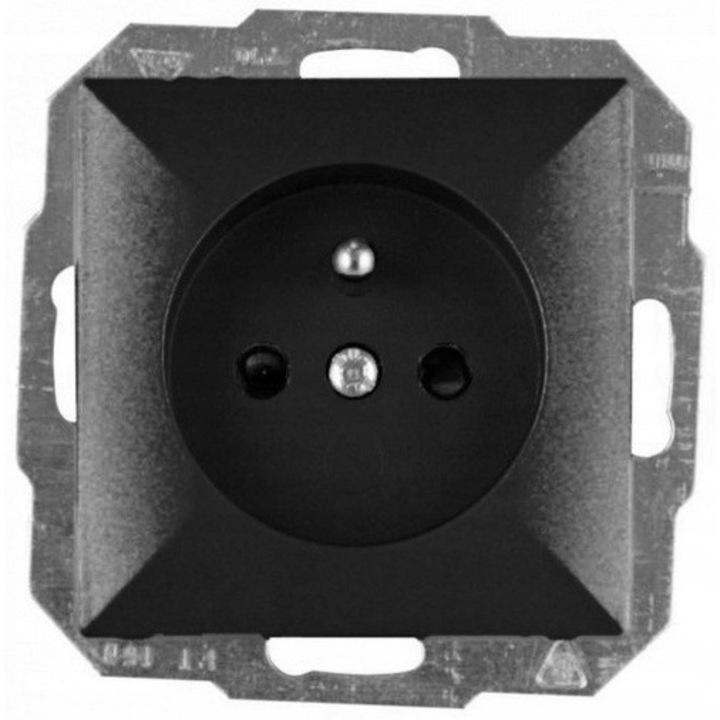 Priza electrica simpla Abex PT-16P, 16 A, 250 V, cu impamantare (2P+PE), negru mat, cod 9001515