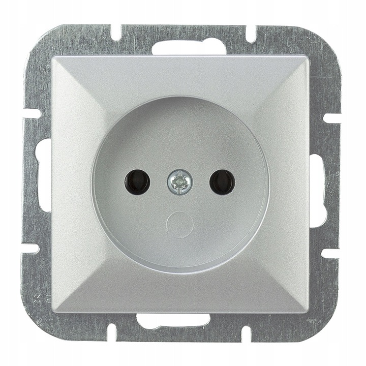 Priza simpla Abex Perla 9000157 (PT-15P), 2P incastrata, 16 A, 250 V, IP20, fara impamantare, argintiu