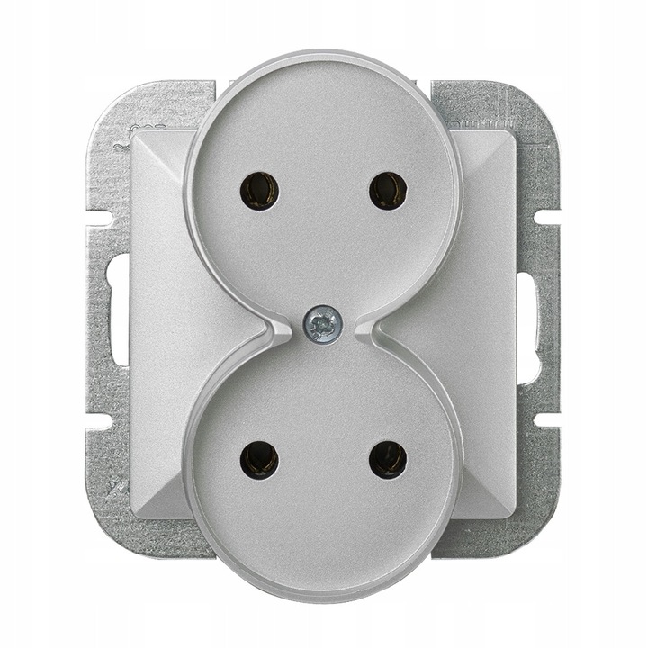 Priza dubla Abex Perla 2x2P, incastrabila, 16A, IP20, argintiu, 9002140