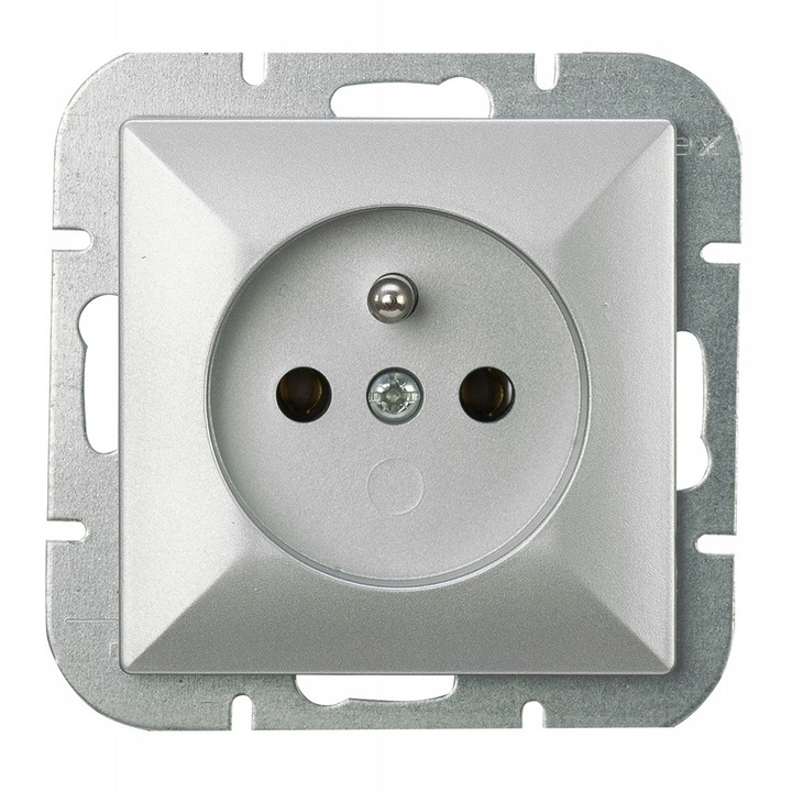 Priza simpla cu impamantare Abex Perla PT-16P, 10A, corp metalic modular, VY29A3L0M25AG, argintiu