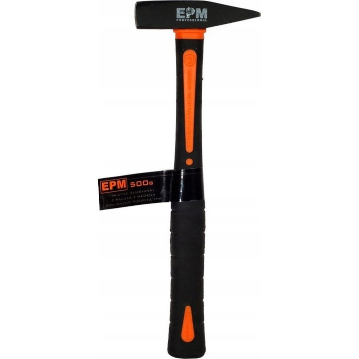 Ciocan pentru metal EPM E-420-2030, obuch din otel calit 48-56 HRC, maner din fibra de sticla cu priza TPR, negru/portocaliu, 300 g