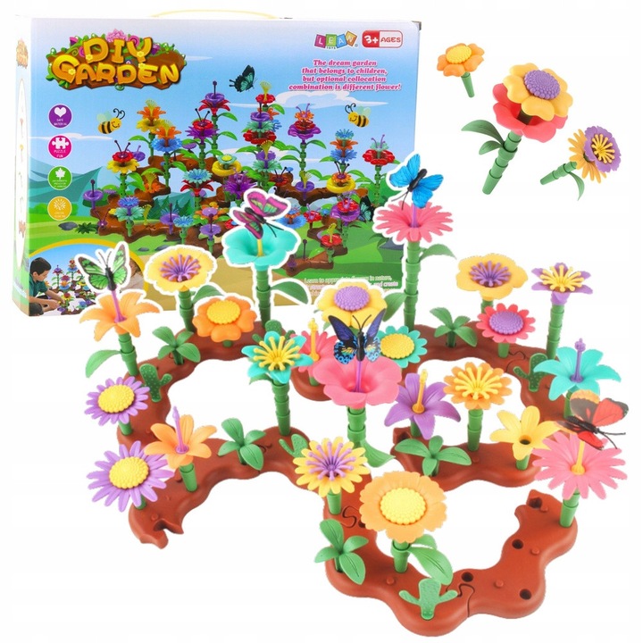 Set de constructie Lean Toys DIY Garden (Kreatywny Ogrod) 198 piese, flori modulare din plastic, multicolor, 3+ ani, 1FLG7L5C