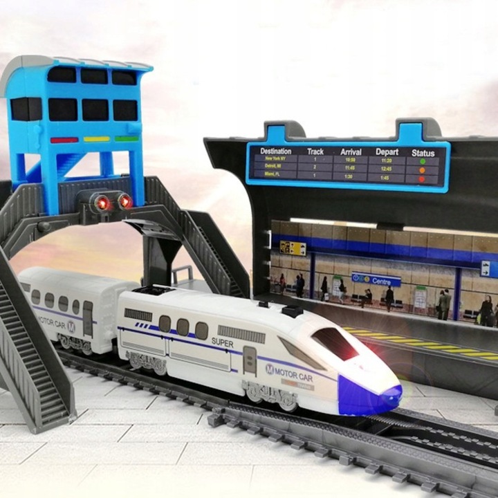 Електрически влак Woopie UJD0916S Pendolino, трасе 914 см, 86 части, влак с 5 вагона с LED, сгъваем мост, тунел, контрол на скоростта, Многоцветен