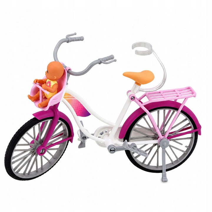 Set papusa Anlily LeanToys 1XR07F7DC9U, papusa 30 cm cu bicicleta, scaun pentru copil, catelus si accesorii, multicolor