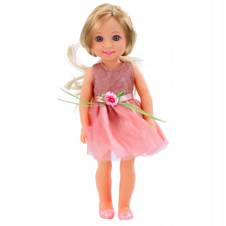 Papusa LEAN Toys X48A4OG2FVR3Q, cu rochita roz si par blond, 38 cm, cu pieptene