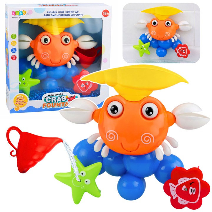 LEAN Toys 22OIWJPTI0H fürdőjáték, interaktív rák szökőkúttal, tapadókorongokkal és mozgó elemekkel, többszínű, 29 x 9 x 27 cm