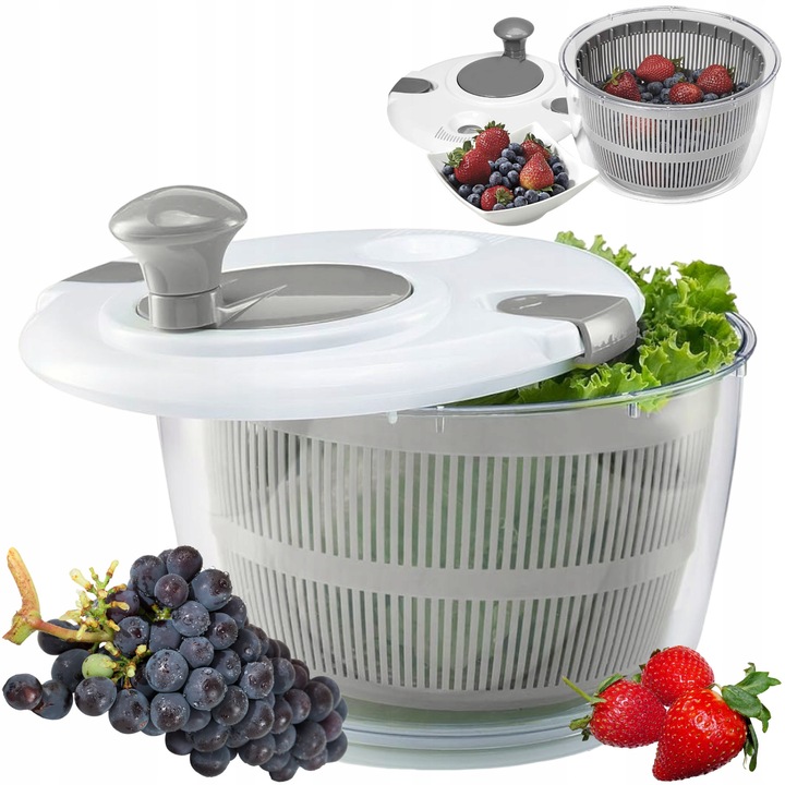 Ръчна центрофуга за салата BPNM7DA6L, пластмасова, капацитет 4,5 L, диаметър 24,5 cm, височина 21 cm, многоцветна