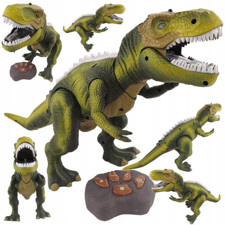 Играчка динозавър с дистанционно управление Luxma F161 T-Rex, звуци и светлина, зелен, 49 x 24 x 17 см, включени AA батерии