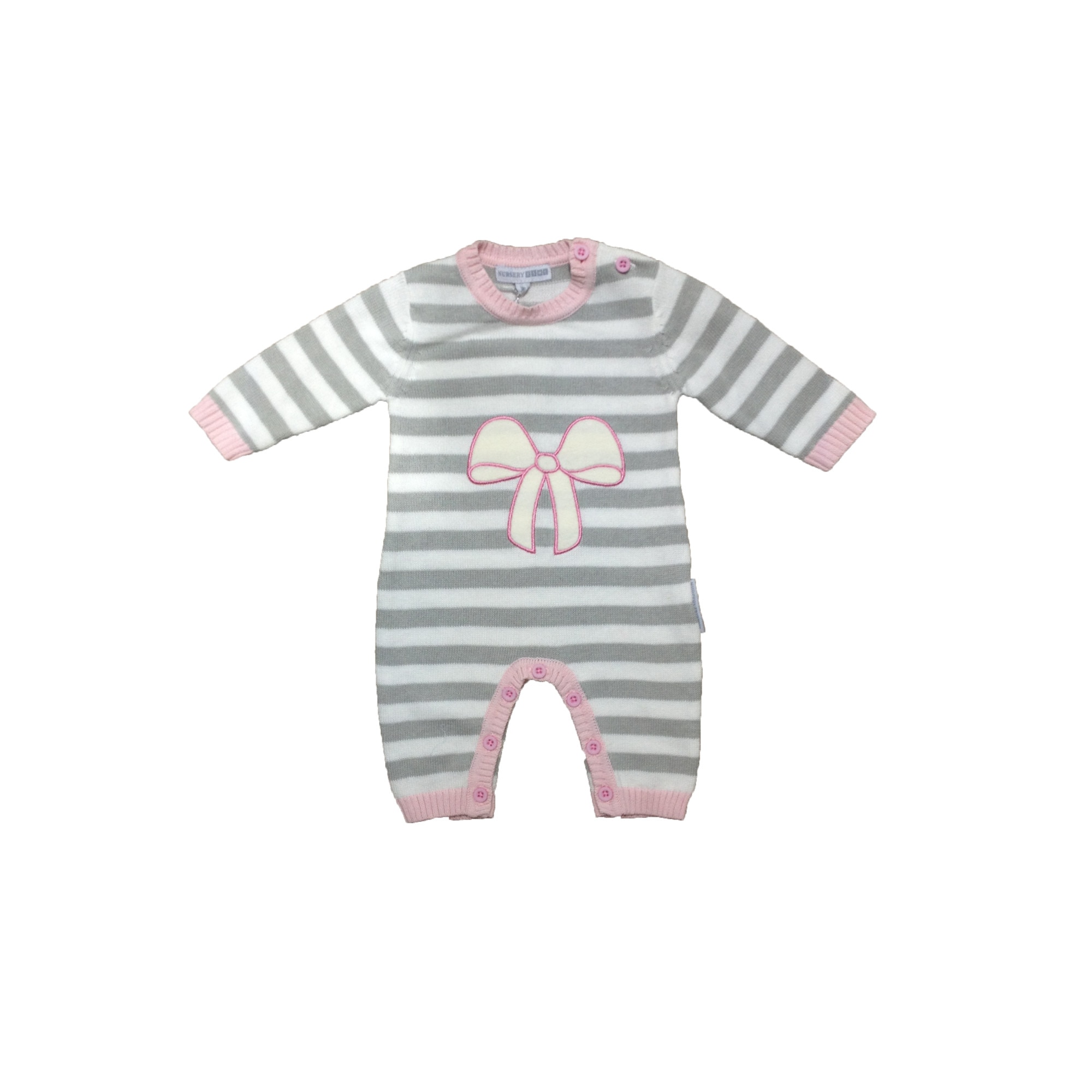 Salopeta fetite din tricot, Nursery Time, Gri/alb, varsta 0-3 luni