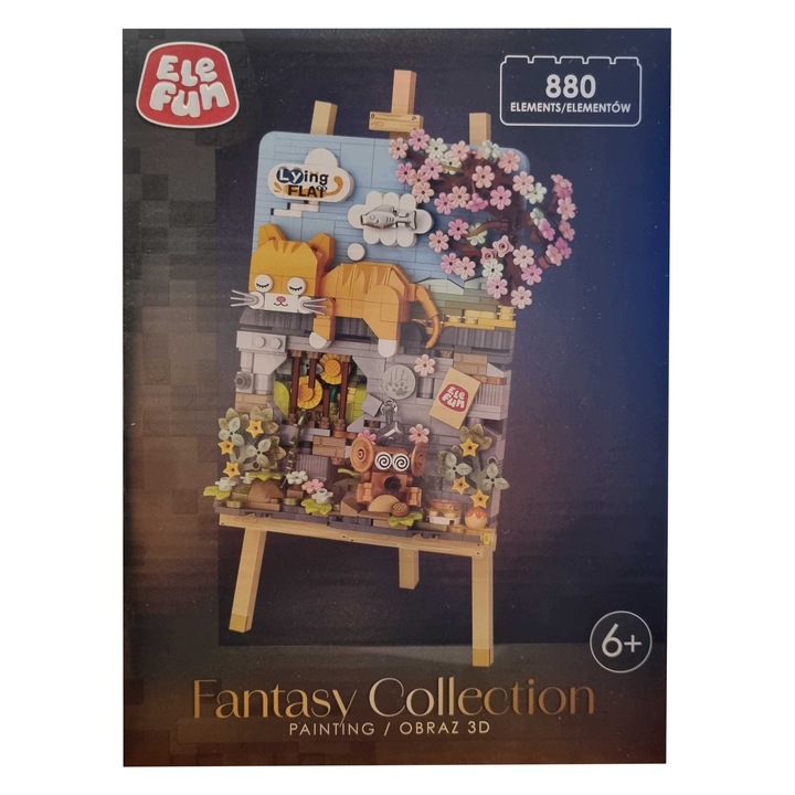 Set de constructie Elefun Fantasy Collection AUI1F3QDPH, tablou 3D cu pisica, multicolor, 880 piese