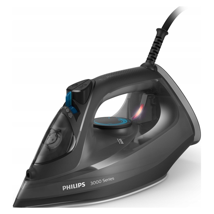 Fier de calcat cu abur Philips DST5040/80, 3000 Series, 2600 W, talpa ceramica, abur continuu 40 g/min, jet abur 200 g, rezervor 0,3 l, anti-calcar, negru