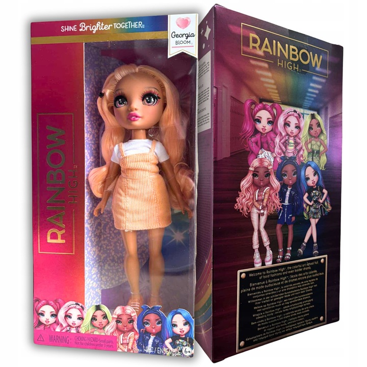 Papusa Rainbow High Georgia Bloom 8X0FNC2B5KDGUL, 28 cm, articulatii mobile, din plastic, portocaliu, 6+