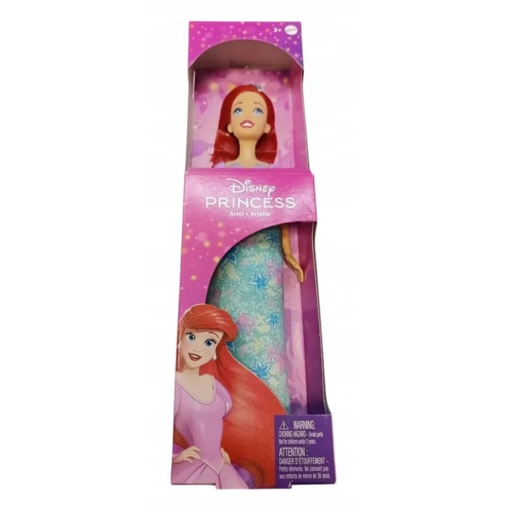 Papusa Disney Princess Mattel Ariel JCY43, cu rochie detasabila, tiara si pantofi, par de coafat, roscat/multicolor