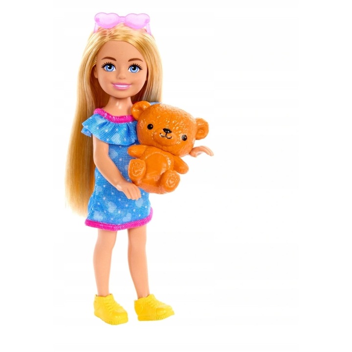 Set de papusi Barbie HWJ01 X8FXVR60896OB, Barbie cu 3 surori (Skipper, Stacie, Chelsea), 4 papusi, 8 accesorii, haine incluse, Multicolor, 3+ ani