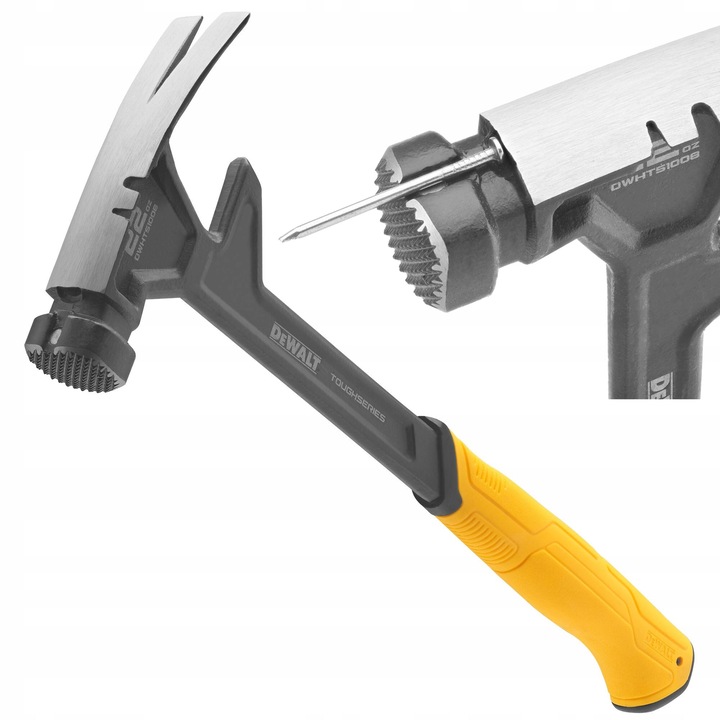 Ciocan demolare din otel DeWalt DWHT51009-0, obuc supradimensionat, pazuri pentru scos cuie, adaptor magnetic pentru bataie cu o mana, maner antialunecare, galben/negru, 567 g