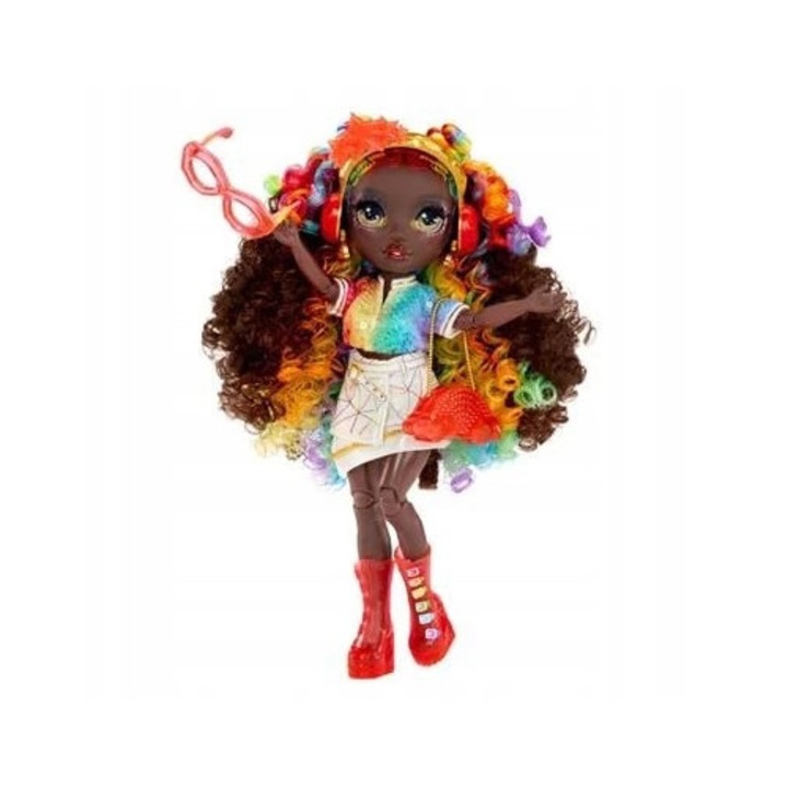 Papusa MGA Rainbow High Iris QLLU3DN83GG, set Make It cu rasina pentru creat accesorii (formele, 5 unelte), articulatii mobile, par curcubeu, 28 cm, multicolor
