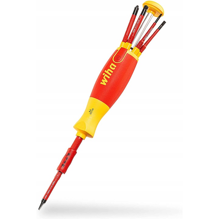 Wiha 38613 LiftUp electric szigetelt csavarhúzó bittárral, VDE, 6 részes slimBit készlet PH1/PH2/SL 3,0/4,0/5,5/PZ2 75 mm, piros/sárga