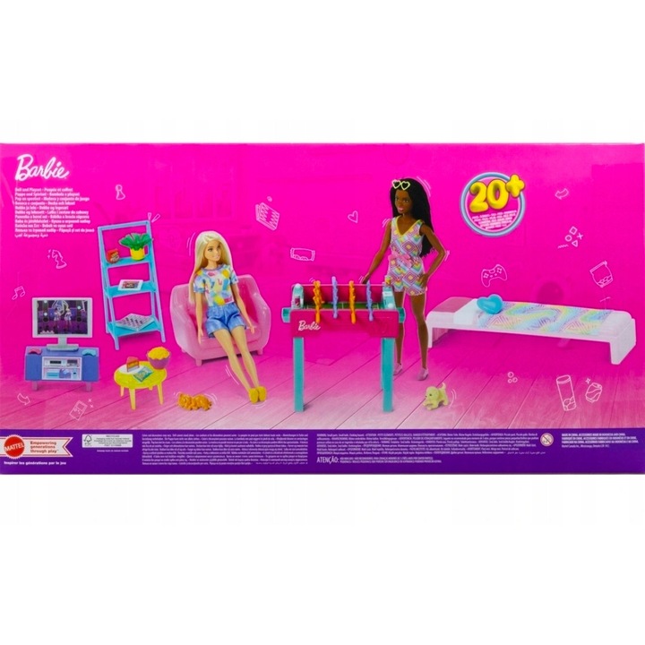Set de joaca cu papusi Barbie HYT64 (1GMFIK2C), 2 papusi si peste 20 accesorii, multicolor