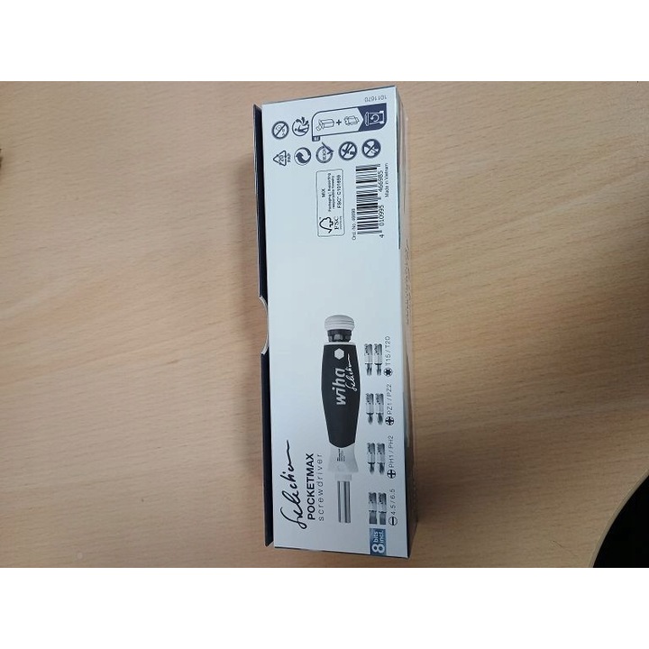 Wiha PocketMax Selection 46698 csavarhúzó bittárral, 8 db 1/4 (6,3 mm) PH1/PH2 PZ1/PZ2 4,5/6,5 T15/T20 bit, mágnesezett, fekete/fehér