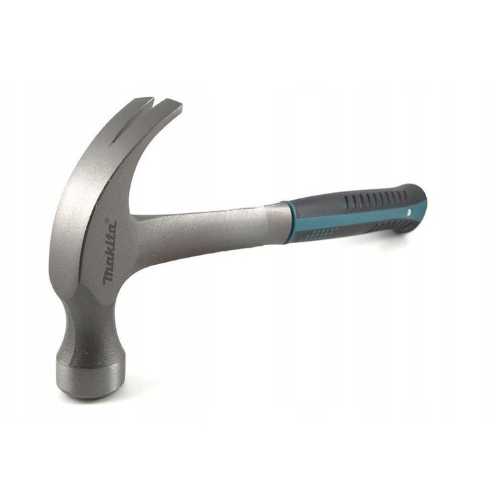 Ciocan ciesielski Makita B-65779, otel forjat monobloc, gheara pentru scos cuie, maner antivibratii, 580 g, 34 cm, gri/turcoaz