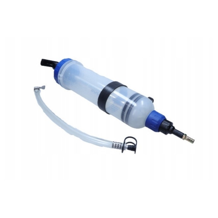 Pompa manuala pentru extragerea si umplerea uleiului NK OK-02.0694, 1,5 L, furtun flexibil 470 mm cu capat metalic o10 mm, transparent/albastru