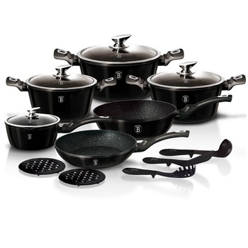 Set oale si tigai marmorate (15 piese) din aluminiu forjat Metallic Line Royal Black Edition Berlinger Haus BH 1664N Set oale si tigai marmorate (15 piese) din aluminiu forjat Metallic Line Royal Black Edition Berlinger Haus BH 1664N