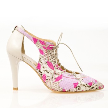 Pantofi dama, Thea Visconti, bej cu presaj muticolor, toc 7 cm, Multicolor Pantofi dama, Thea Visconti, bej cu presaj muticolor, toc 7 cm, Multicolor