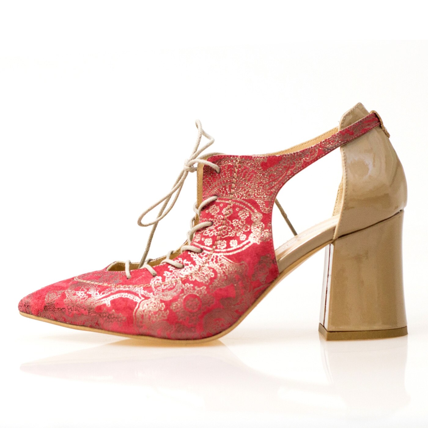 Pantofi dama, Thea Visconti, bordo cu presaj arabesque, toc 7 cm, Bordo