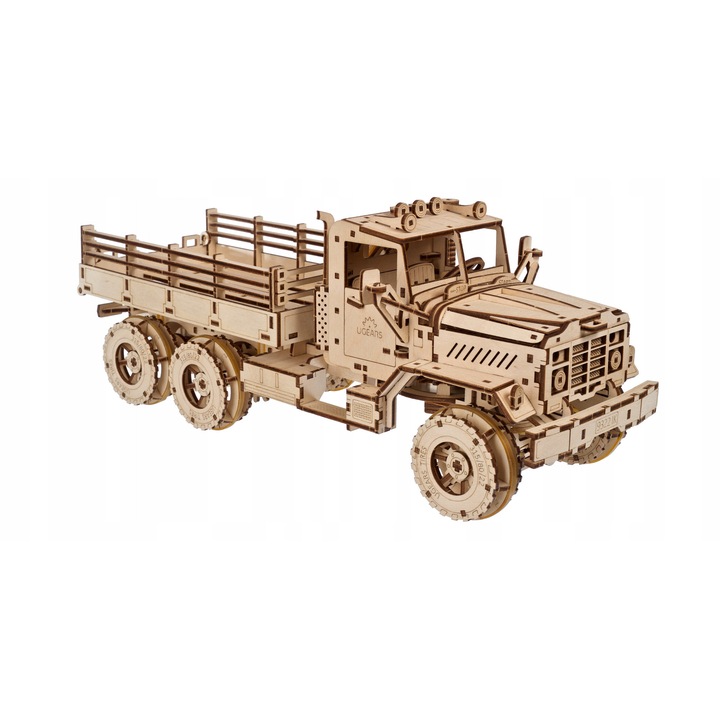 3D механичен дървен модел Ugears 70253, задвижване 6x6, пружинен двигател и диференциали, 550 части, натурален, 38 x 15 x 15 см