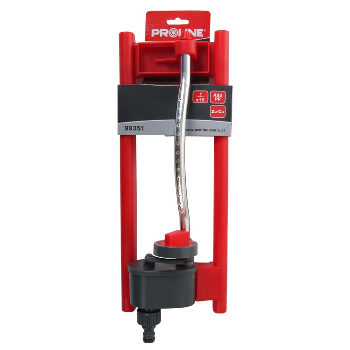 Aspersor oscilant Proline 99351, 15 duze din alama, 4 moduri (left/right/center/full), acoperire pana la 146 m², rosu/gri