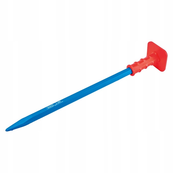 Dalta pentru zidarie Juco 13725, forjata la cald, otel C45, varf intarit 52±2 HRC, sectiune hexagonala, protectie PVC, rosu/albastru, 500 mm
