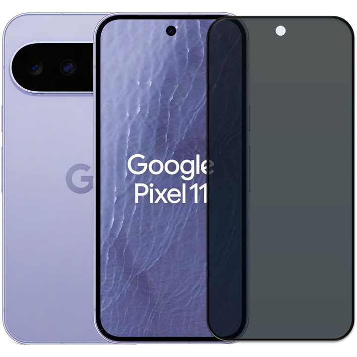 Folie din sticla securizata pentru Google Pixel 11, HAMSTERBOX Privacy Shield, Protectie completa ecran, Full face, Aplicare rapida, Case Friendly, Negru