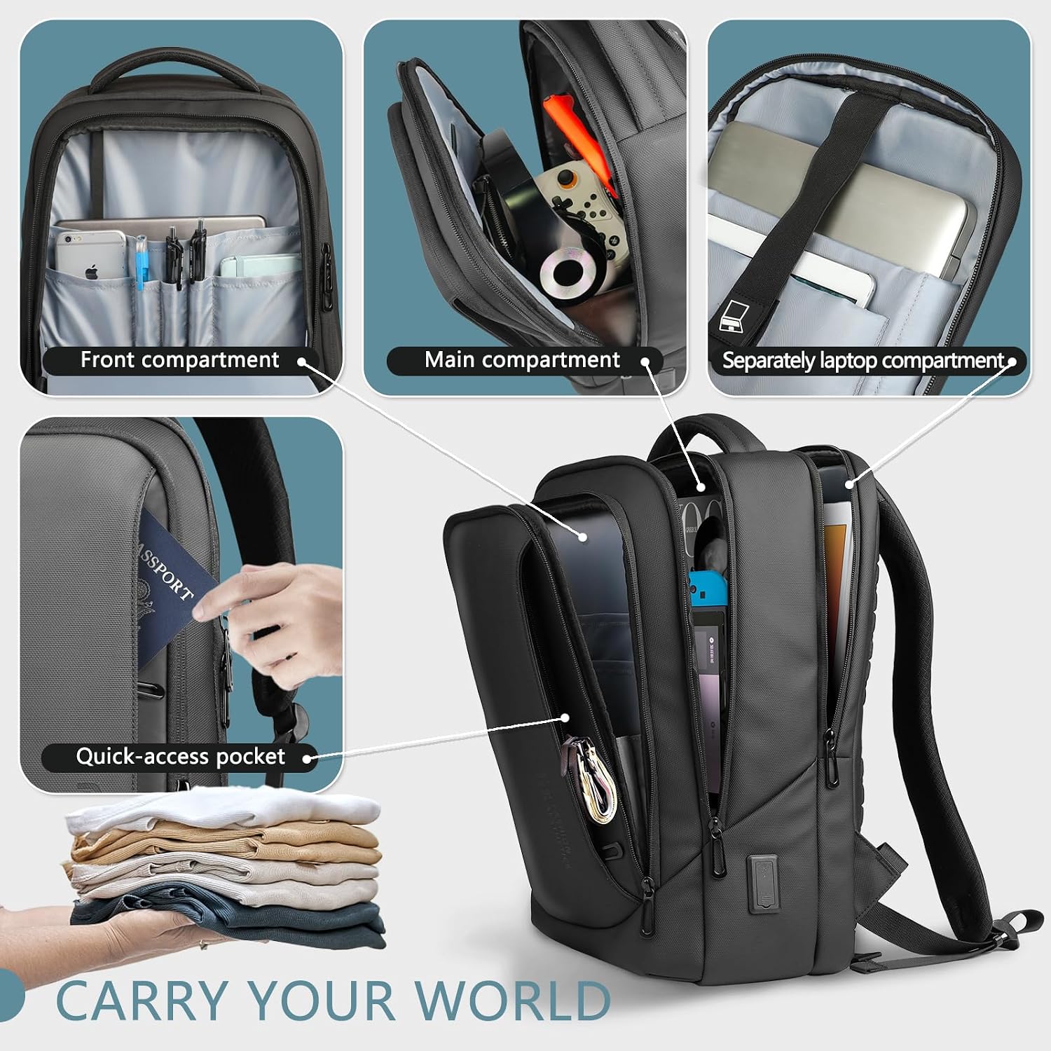 Rucsac Business Laptop Barbati 15.6" cu USB, Antifurt, Impermeabil