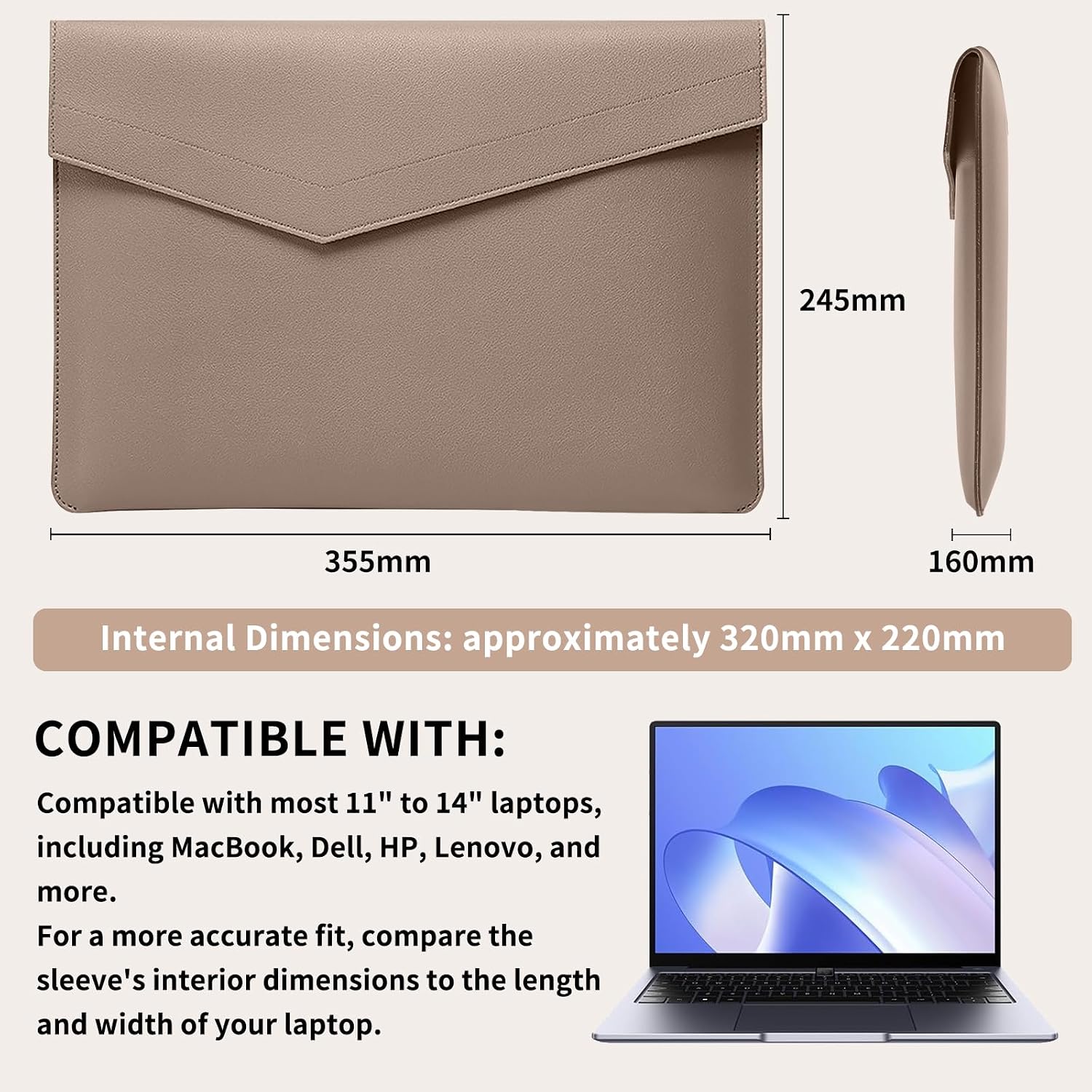Husa Eleganta Laptop 11-16 Inch, Piele PU, Maro Deschis