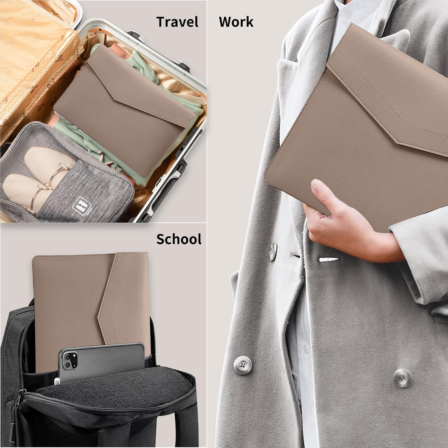Husa Eleganta Laptop 11-16 Inch, Piele PU, Maro Deschis