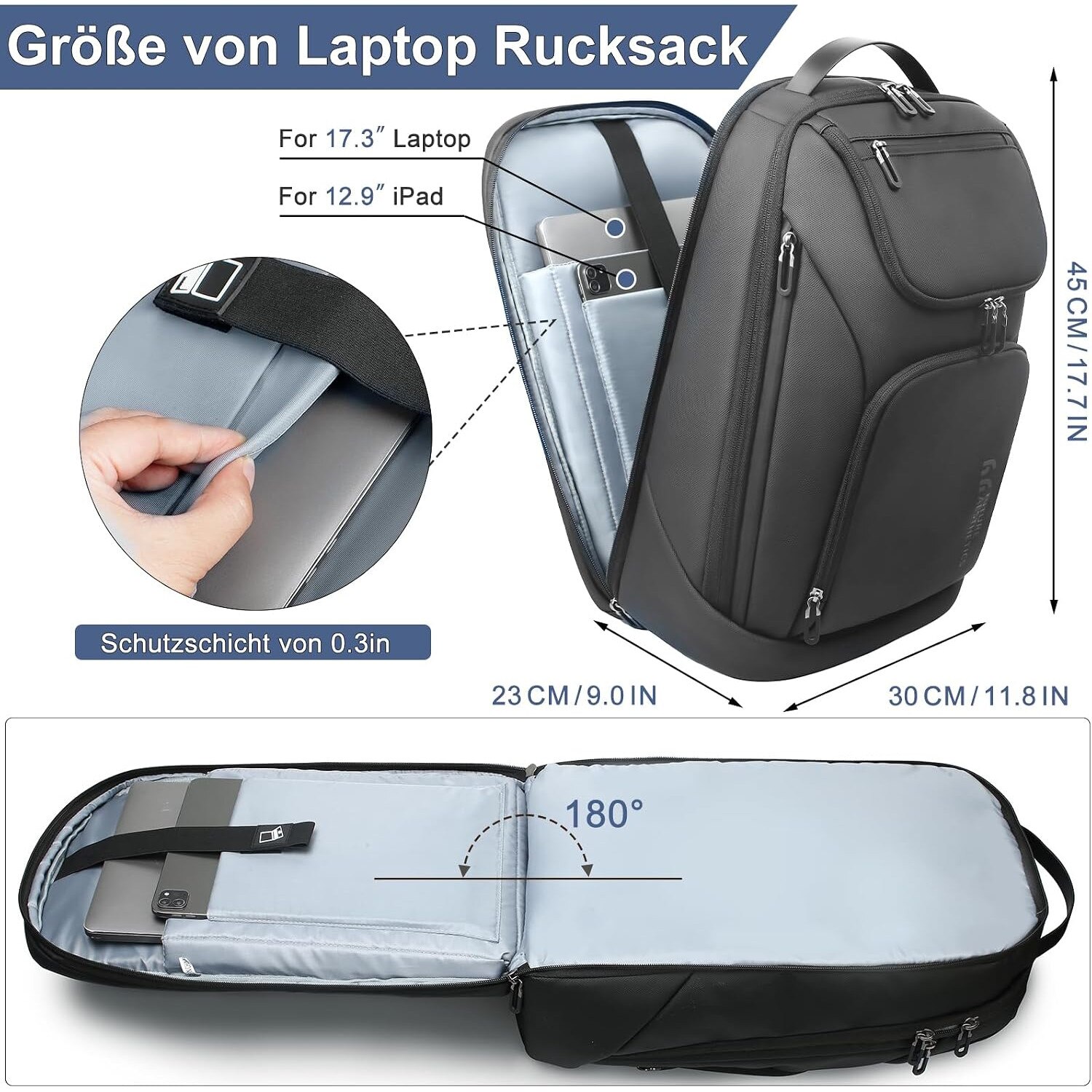 Rucsac Laptop Barbati 30L Impermeabil 17.3" cu Port USB