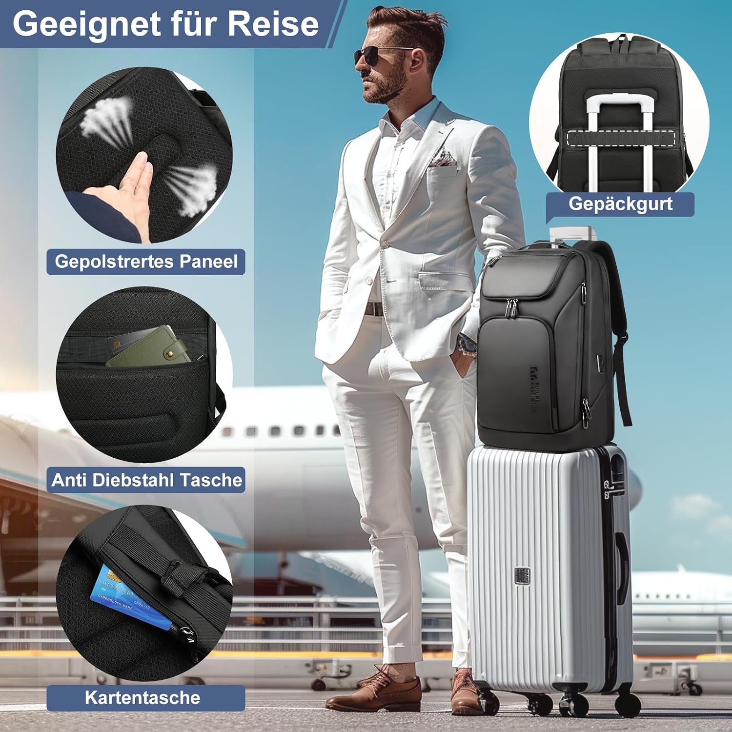 Rucsac Laptop Barbati 30L Impermeabil 17.3" cu Port USB