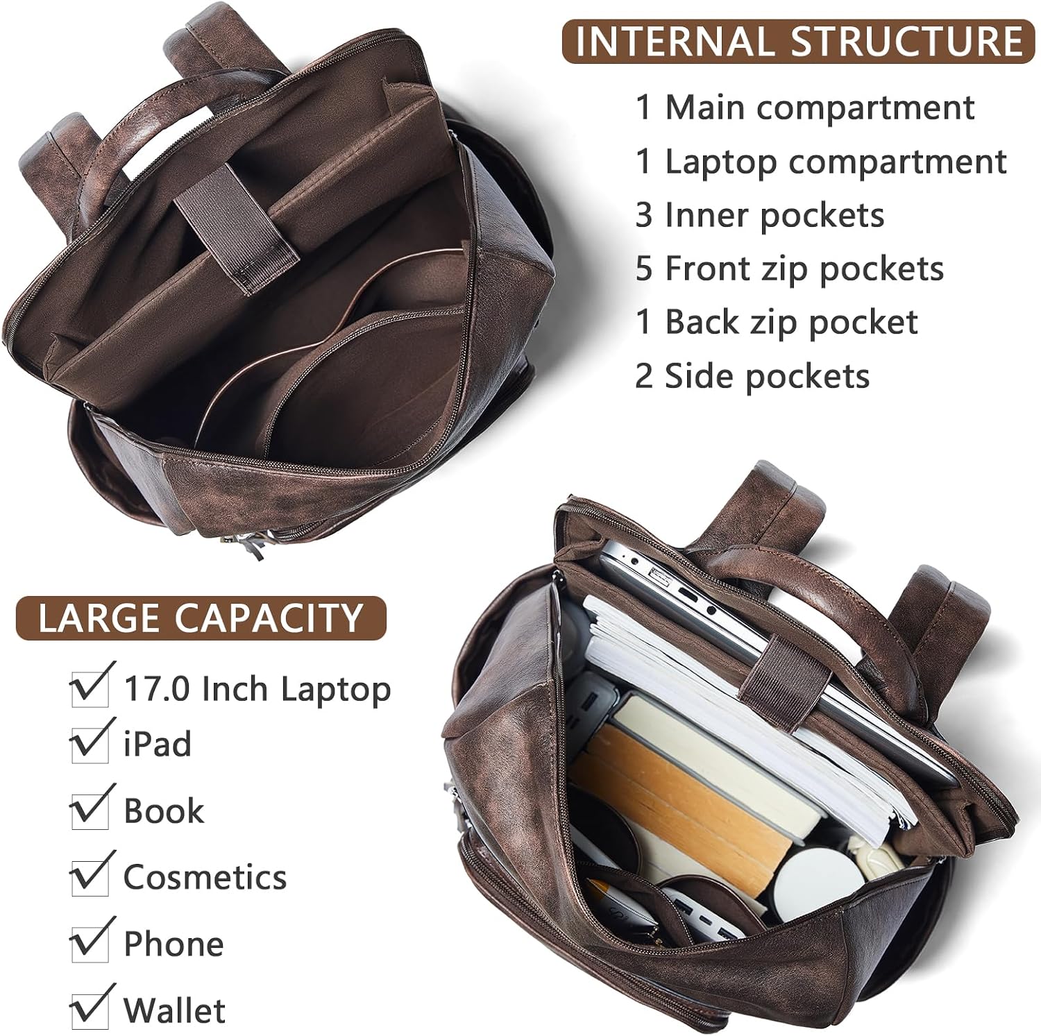 Rucsac Laptop Mare Calatorie Piele Ecologica Impermeabil 17 Inch