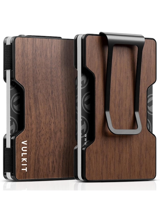 Портфейл за карти Metal Slim VULKIT, Anti-RFID, Дърво, Мъжки, 12-15 карти