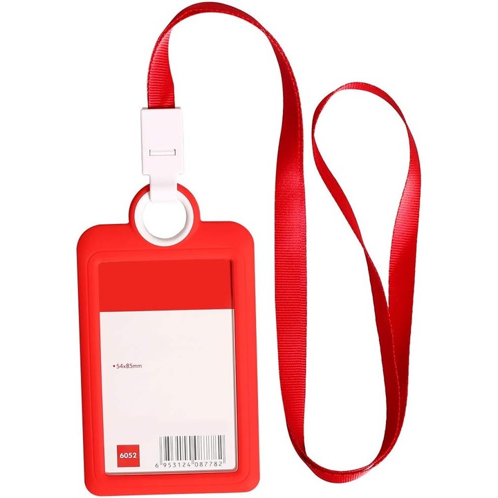 Suport Card ID Vertical Rosu cu Snur, Rezistent, pentru Afaceri