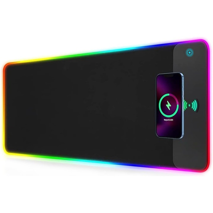 Mousepad Gaming RGB XXL cu Incarcare Wireless 15W si LED