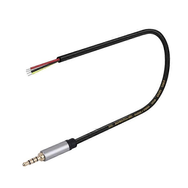 3,5 mm TRRS (4 pólusú) dugós kábel csupasz vezetékekhez E41-A176-E8039-CJ, 30 cm, fekete