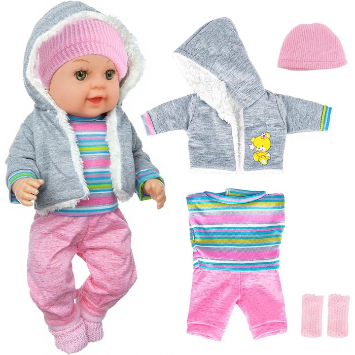 Set 5 Haine Papusi 35-43 cm, Roz, Accesorii Jucarie