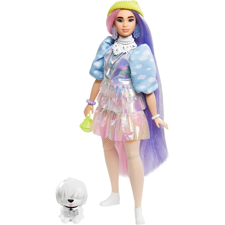 Papusa Barbie Extra #2, Look Stralucitor cu Catelus
