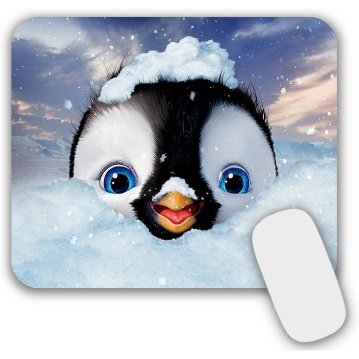 Mousepad Mic 24x20cm cu Design Pinguin, Suprafata Neteda