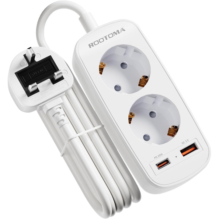 Adaptor Priza Anglia Germania cu Cablu 1.5m, Incarcare Rapida PD 20W